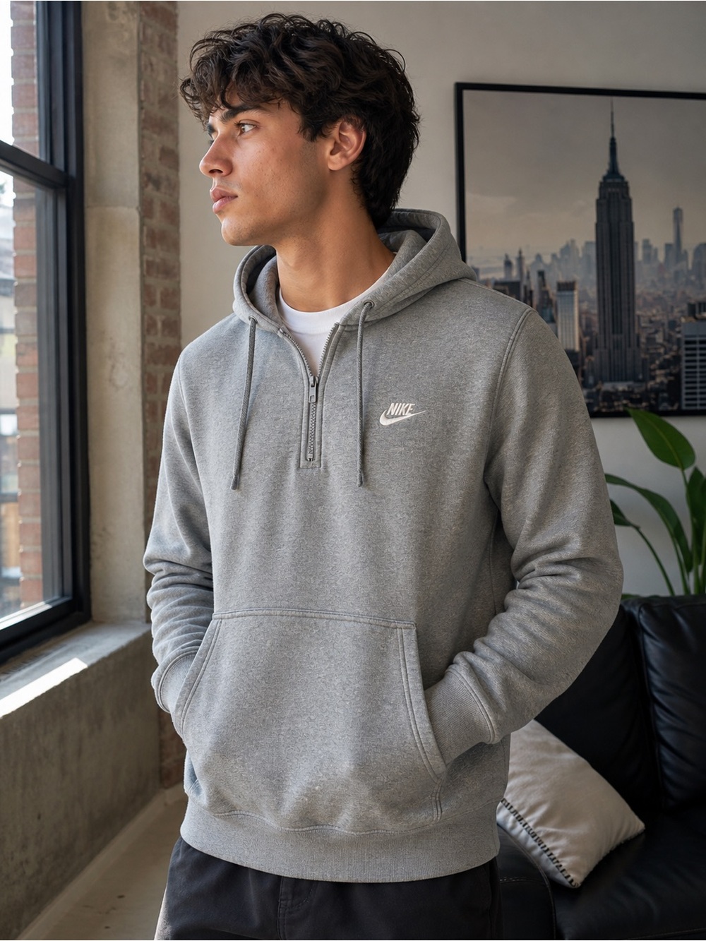 Nike Quarter Zip Hoodie Mens Medium Fits Large Gray Fleece Pullover